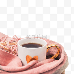 咖啡摄影图片_秋季围巾热饮咖啡