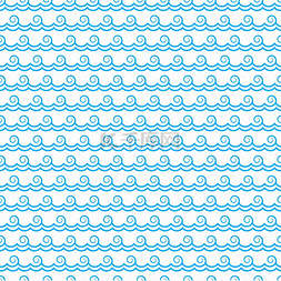 水波背景图片_卷曲的蓝色海浪无缝图案背景矢量