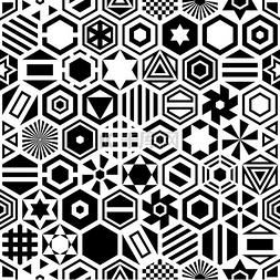 黑白几何几何图片_六边形无缝图案几何黑白背景