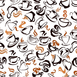图案咖啡图片_咖啡杯复古背景，棕色粗略无缝图
