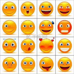 一组图释、笑脸图标或黄色表情符