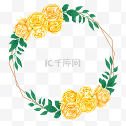 水彩婚礼黄色玫瑰花卉线条创意边
