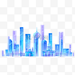 青岛线型图图片_扁平青岛地标建筑都市蓝色渐变