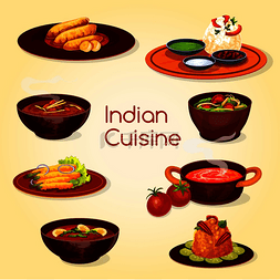鸡和米饭图片_印度美食餐厅塔利菜和甜点绿色酸