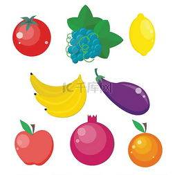 一组水果和蔬菜载体。