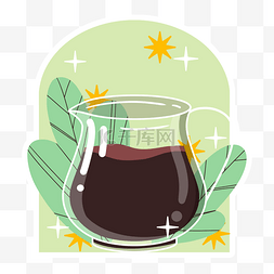 咖啡壶咖啡图片_抽象咖啡壶植物绿色贴纸