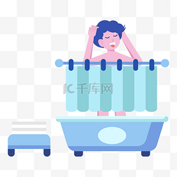 浴室洗澡图片_洗澡沐浴洗护用品人物洗头发男孩