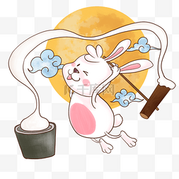 月圆之日图片_卡通兔子月见节捣年糕