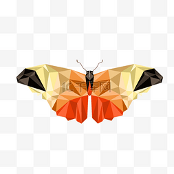红色立体多边形图片_橙色黄色几何风格多边形低聚蝴蝶