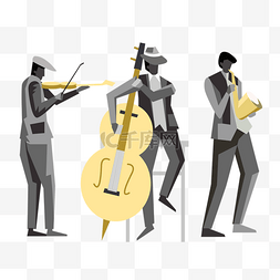 爵士乐队音乐演奏黑白扁平风格