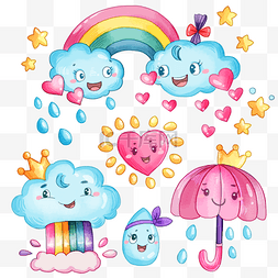 卡通马云图片_雨天彩虹卡通水彩画