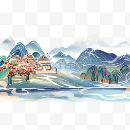 冬天风景湖边古风建筑中国风山水