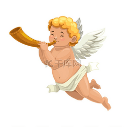 小天使丘比特图片_丘比特天使或吹喇叭的阿穆尔卡通