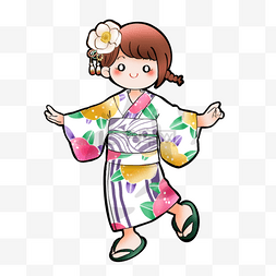 卡通日本夏季浴衣的可爱人物形象