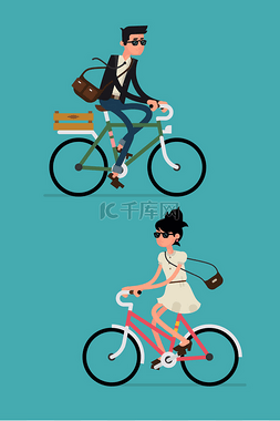手绘游览图片_男人和女人骑自行车.