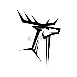 纹身鹿角图片_鹿角动物孤立的单色鹿的轮廓矢量