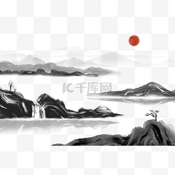 中国风中式山水背景水墨画