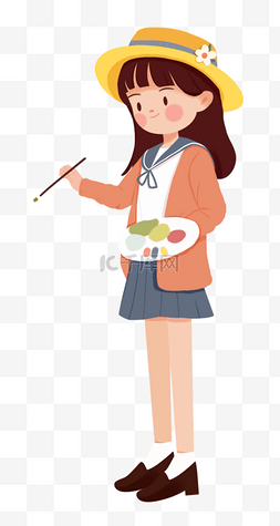 女孩手图片_女孩手拿调色盘手拿画笔绘画