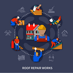 奶盖特饮图片_带有屋顶维修工程和不同类型工作