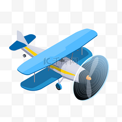 双翼蓝色飞机卡通老式复古