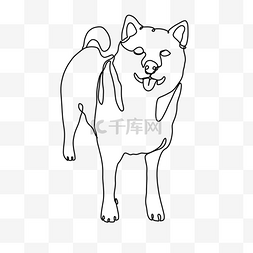 秋田犬抽象线条画狗