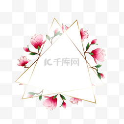 三角形水彩玉兰花卉边框