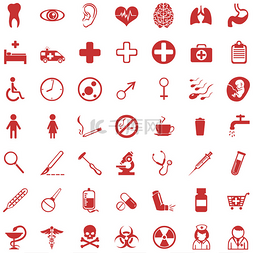 手指图片_Vector set of 49 red medical icons