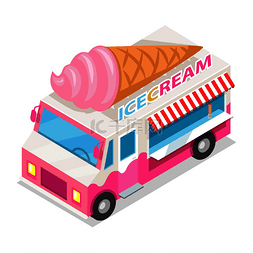 牛奶流动背景图片_冰淇淋车采用等距投影风格的设计