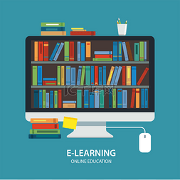 科技搜索图片_在线图书馆教育概念平面设计