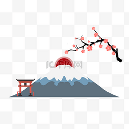 日本梅花图片_卡通风格日本梅花和富士山