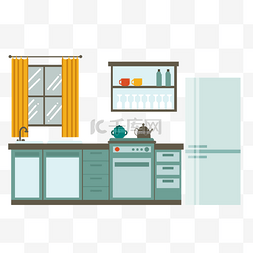 厨房窗户图片_厨房商务扁平绿色插画