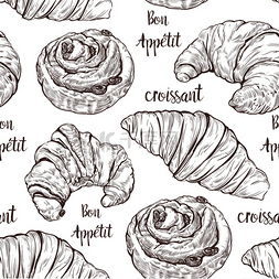 甜面包图片_羊角面包和甜面包的图案。无缝隙