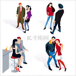 Young boy and girl couples white background