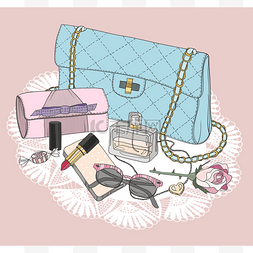 telephone图片_Fashion essentials. Background with bag, sung