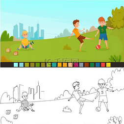 孩子操场图片_着色页面儿童作文用两张未绘制的