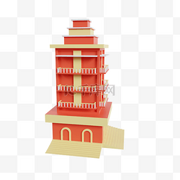红色高楼图片_3DC4D立体红色楼房