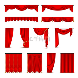 幕布卡通图片_豪华红色的窗帘窗帘现实集
