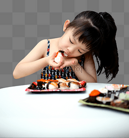 小女童图片_大口吃寿司的小女童