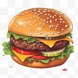 去哪儿吃汉堡图片_汉堡扁平插画手绘免抠元素
