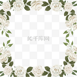 水彩方形边框图片_白玫瑰水彩方形边框