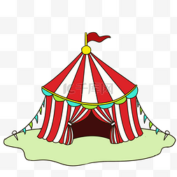 卡通风格彩旗装饰红色马戏团帐篷
