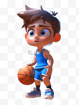 男孩打篮球卡通图片_3D立体卡通运动体育男孩打篮球