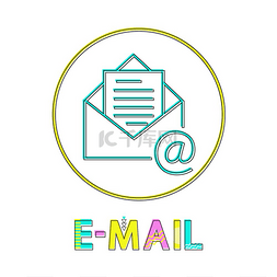 信件标志图片_电子邮件圆形明亮的线性图标，带