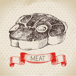 肉品手绘草图矢量复古牛肉插图菜
