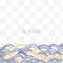 海浪波纹图片_浪花蓝色日式风格插画