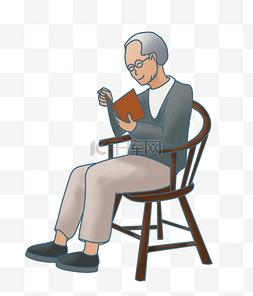 老人坐在椅子上读书看书