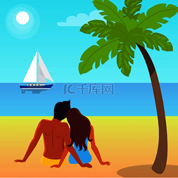 船上的帆图片_一对夫妇坐在高大的棕榈旁边的沙
