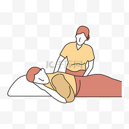 护理床图片_女性技师服务spa按摩概念线条插画