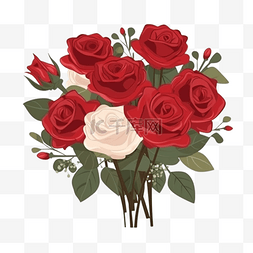 红色玫瑰图片_扁平卡通插画装饰素材玫瑰花束5