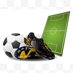卡通手绘足球场图片_足球靴和球